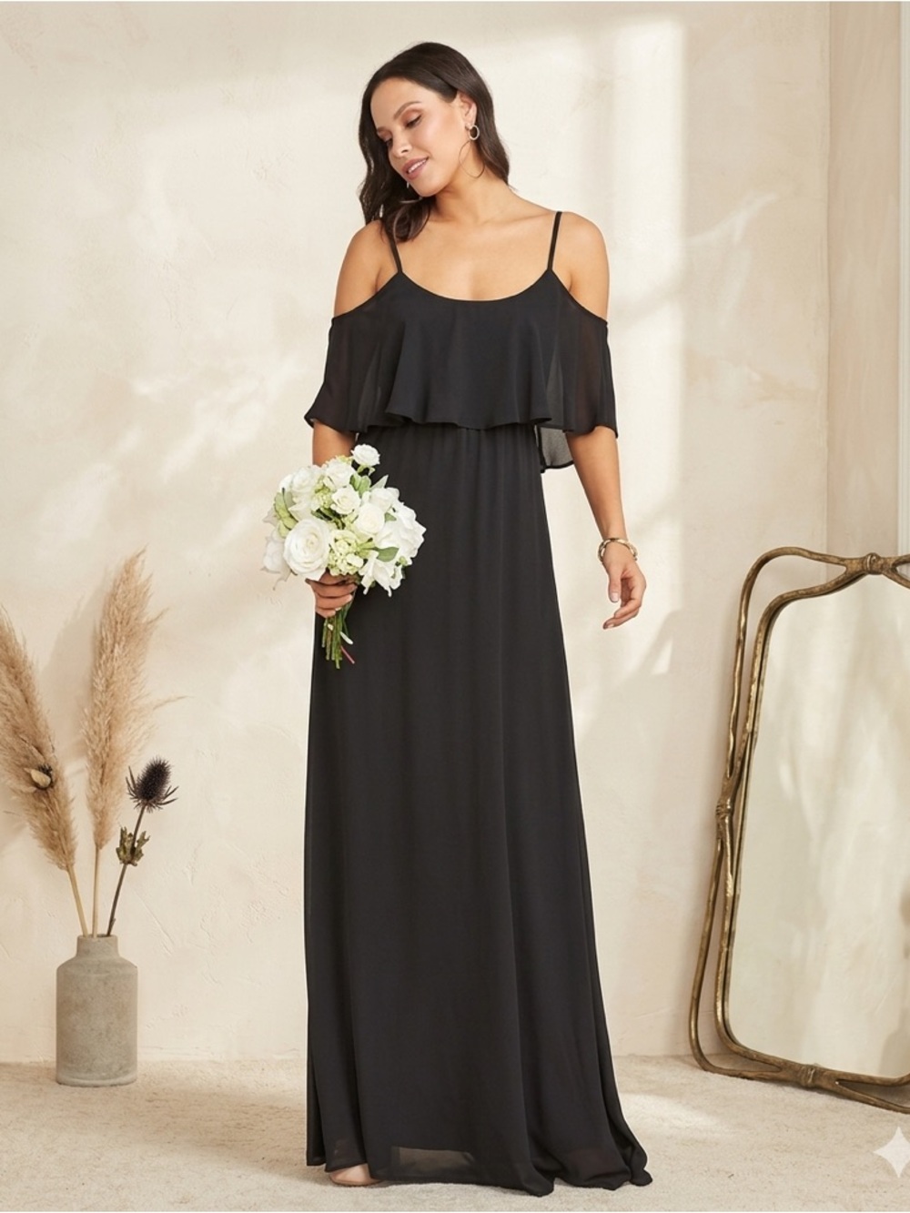 Show Me Your Mumu Caitlin Ruffle Maxi Dress Black Bridesmaid NWT
